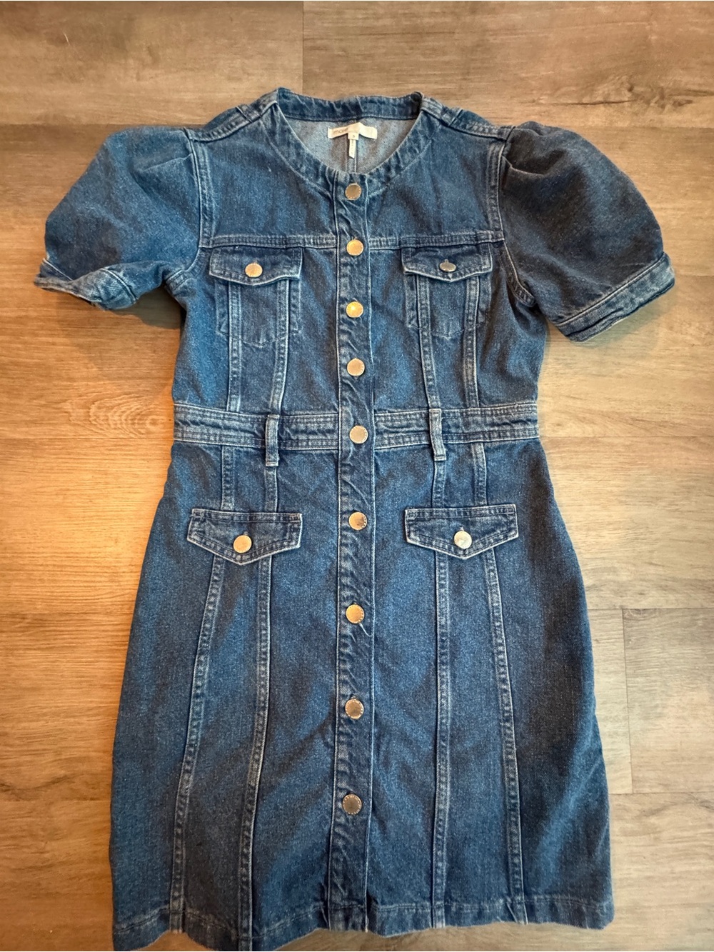 Maje Puff Sleeve Denim Button-Front Dress